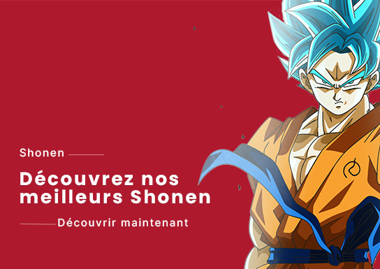 Image représentant son goku super sayajin bleu avec l'annotation Decouvrez nos meilleurs Shonen