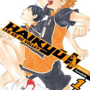 Tome 01 du manga Haikyu, deux personnages y sont présent Kageyama et Hinata avec un ballon de volley ball avec une balle de volley
