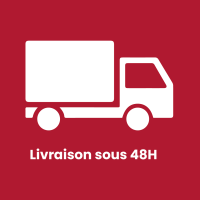 image d'un camion blanc dans un fond rouge marqué livraison sous 48 heures